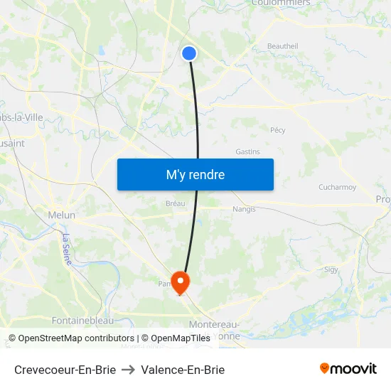 Crevecoeur-En-Brie to Valence-En-Brie map
