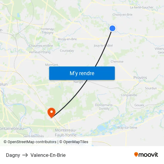 Dagny to Valence-En-Brie map