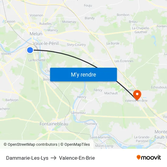 Dammarie-Les-Lys to Valence-En-Brie map