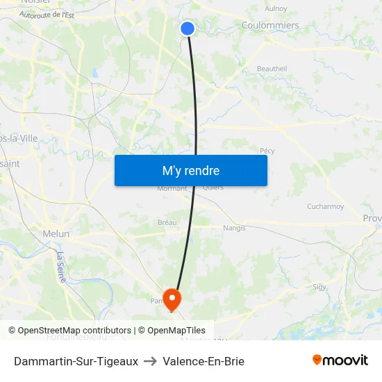 Dammartin-Sur-Tigeaux to Valence-En-Brie map