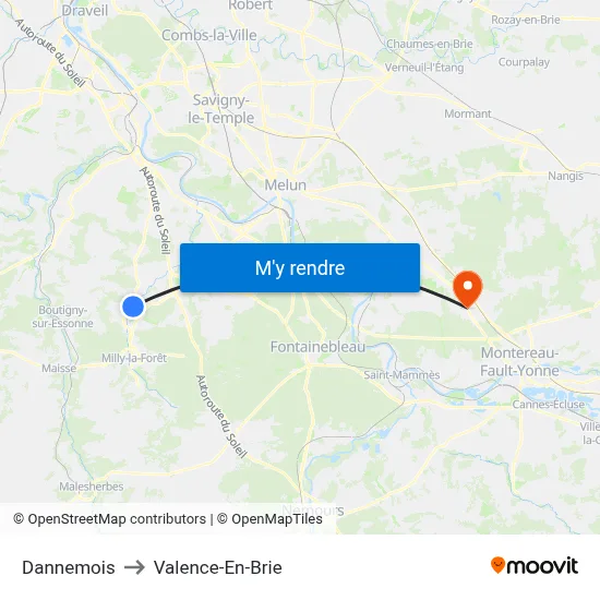 Dannemois to Valence-En-Brie map