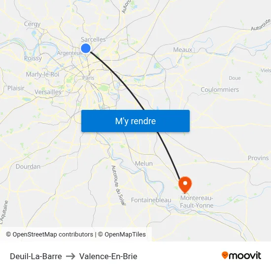 Deuil-La-Barre to Valence-En-Brie map