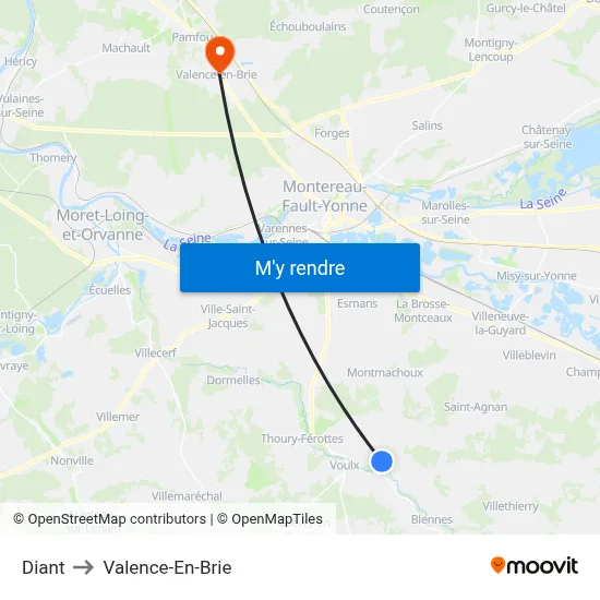 Diant to Valence-En-Brie map