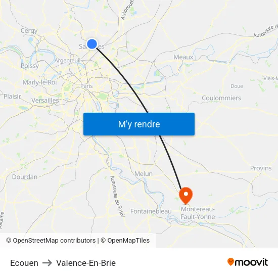 Ecouen to Valence-En-Brie map