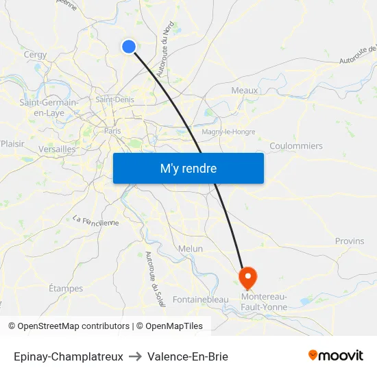 Epinay-Champlatreux to Valence-En-Brie map