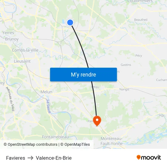 Favieres to Valence-En-Brie map