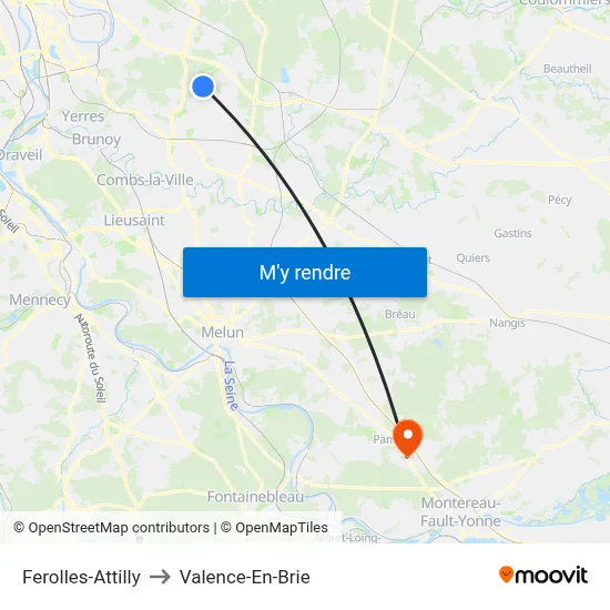 Ferolles-Attilly to Valence-En-Brie map