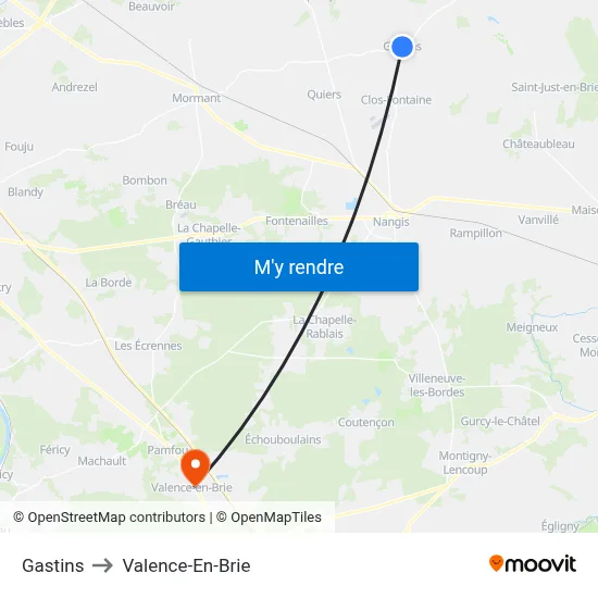 Gastins to Valence-En-Brie map