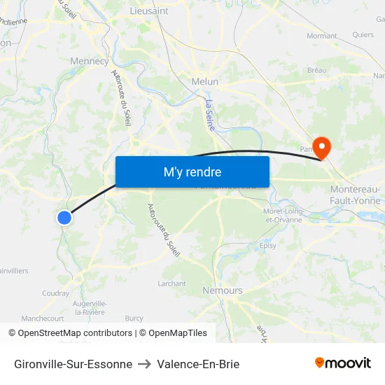 Gironville-Sur-Essonne to Valence-En-Brie map