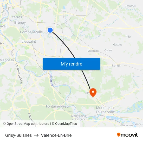 Grisy-Suisnes to Valence-En-Brie map