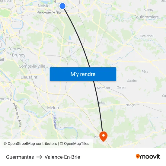 Guermantes to Valence-En-Brie map