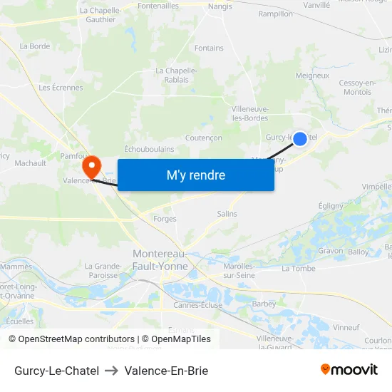 Gurcy-Le-Chatel to Valence-En-Brie map