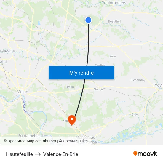 Hautefeuille to Valence-En-Brie map