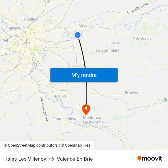 Isles-Les-Villenoy to Valence-En-Brie map