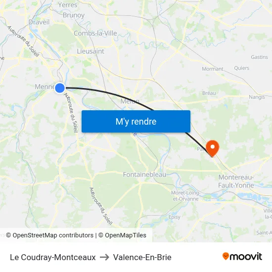Le Coudray-Montceaux to Valence-En-Brie map