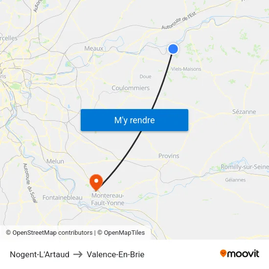Nogent-L'Artaud to Valence-En-Brie map