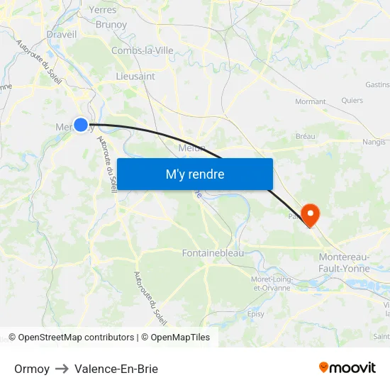 Ormoy to Valence-En-Brie map
