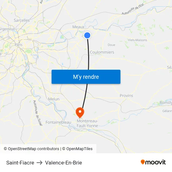 Saint-Fiacre to Valence-En-Brie map