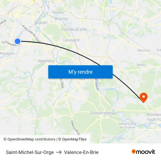 Saint-Michel-Sur-Orge to Valence-En-Brie map