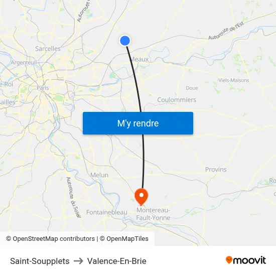 Saint-Soupplets to Valence-En-Brie map