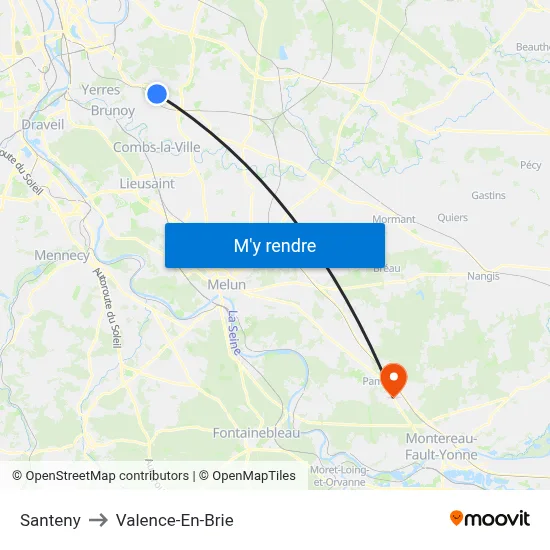 Santeny to Valence-En-Brie map