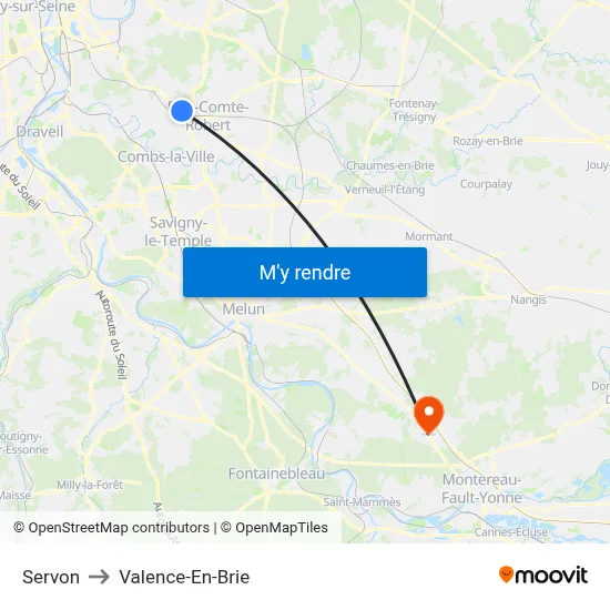 Servon to Valence-En-Brie map