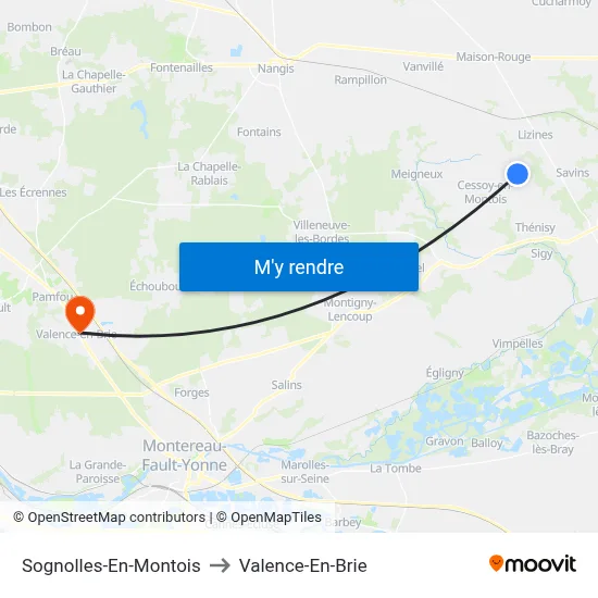 Sognolles-En-Montois to Valence-En-Brie map