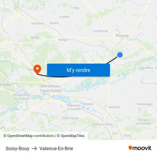 Soisy-Bouy to Valence-En-Brie map