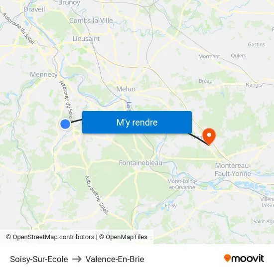 Soisy-Sur-Ecole to Valence-En-Brie map