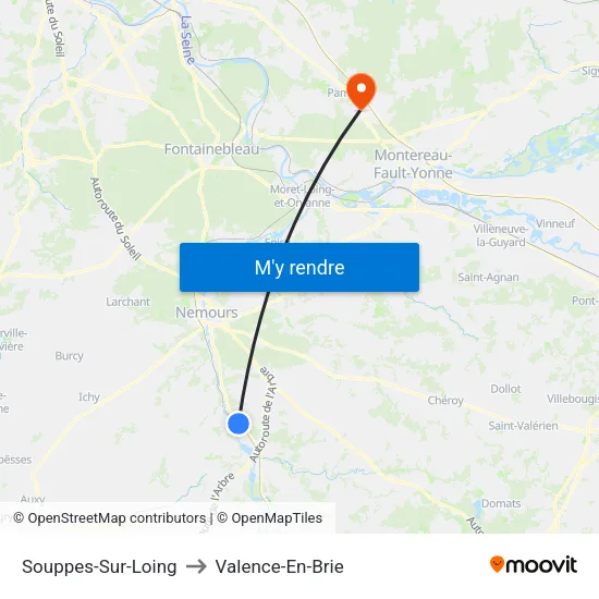 Souppes-Sur-Loing to Valence-En-Brie map