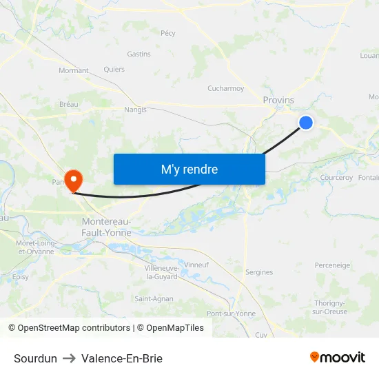 Sourdun to Valence-En-Brie map