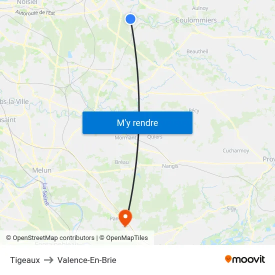 Tigeaux to Valence-En-Brie map