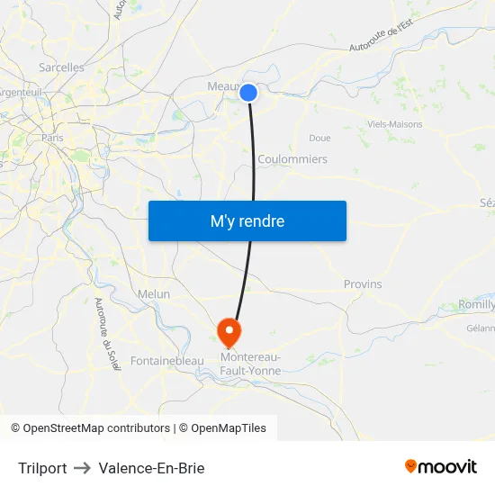 Trilport to Valence-En-Brie map