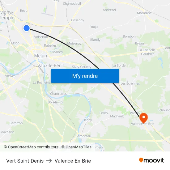 Vert-Saint-Denis to Valence-En-Brie map