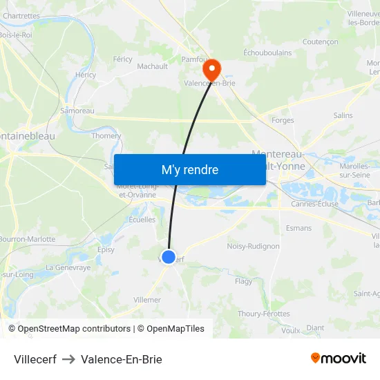 Villecerf to Valence-En-Brie map