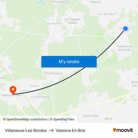Villeneuve-Les-Bordes to Valence-En-Brie map