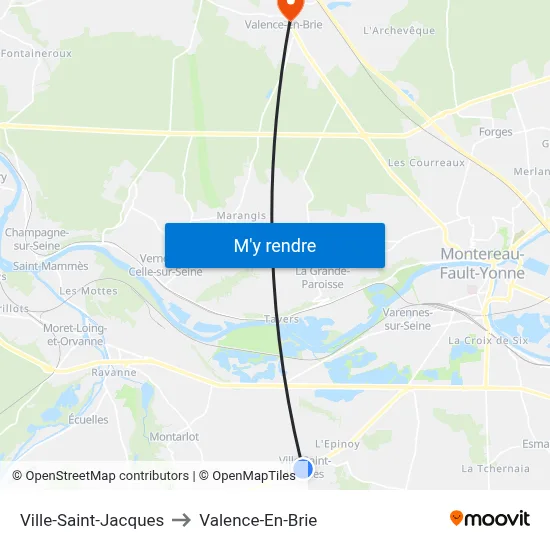 Ville-Saint-Jacques to Valence-En-Brie map