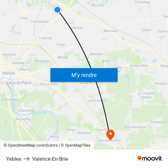 Yebles to Valence-En-Brie map
