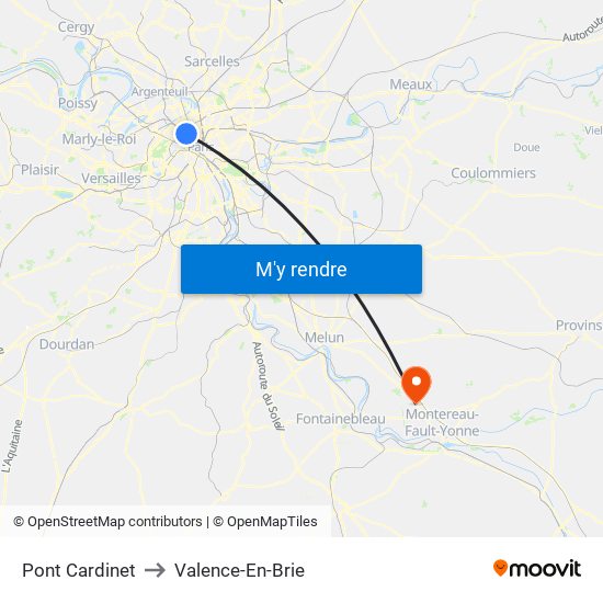 Pont Cardinet to Valence-En-Brie map