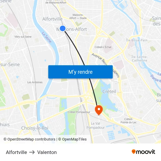 Alfortville to Valenton map
