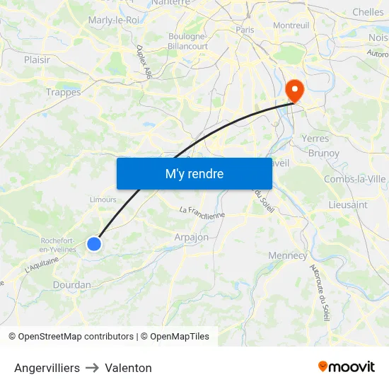 Angervilliers to Valenton map