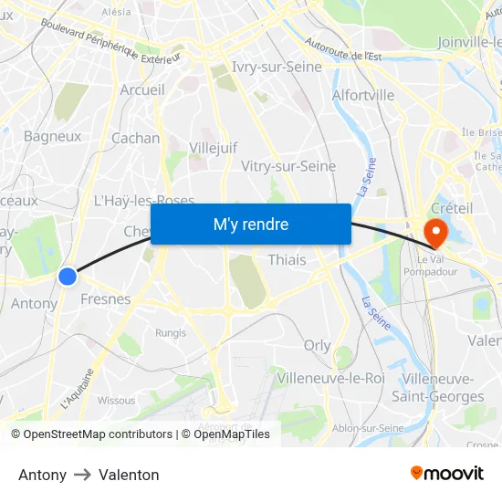 Antony to Valenton map