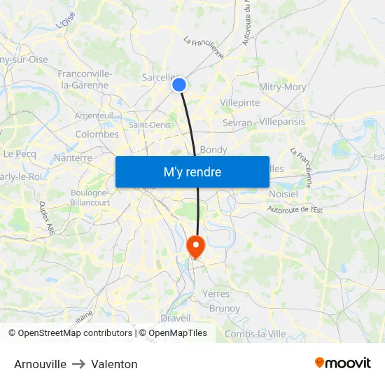 Arnouville to Valenton map