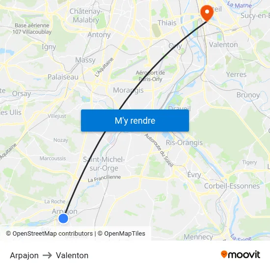 Arpajon to Valenton map
