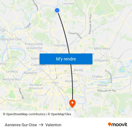 Asnieres-Sur-Oise to Valenton map