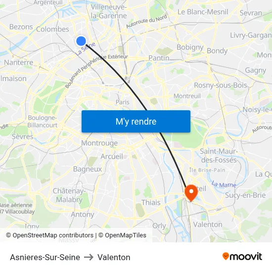 Asnieres-Sur-Seine to Valenton map