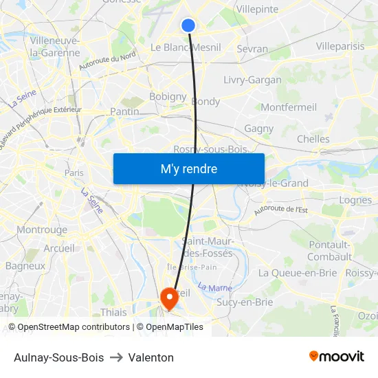 Aulnay-Sous-Bois to Valenton map