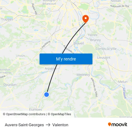 Auvers-Saint-Georges to Valenton map