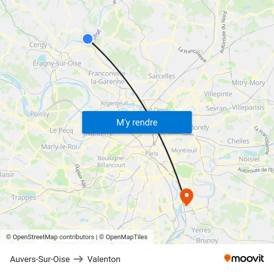 Auvers-Sur-Oise to Valenton map