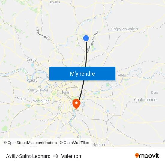 Avilly-Saint-Leonard to Valenton map